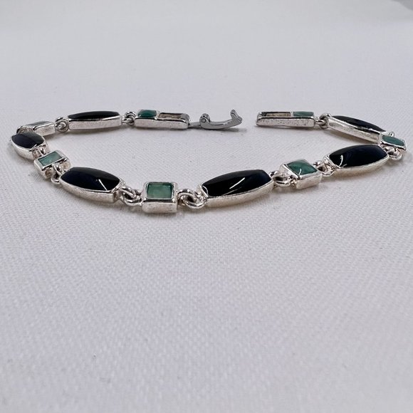 Light & Dark Green Enameled Shiny Silver Tone 7” Bracelet - Picture 6 of 6